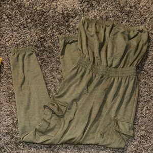 Olive Green Strapless Jumpsuit